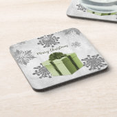 Groene kerstcadeautas met draagtas bier onderzetter (Linkerzijde)