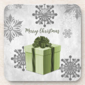 Groene kerstcadeautas met draagtas bier onderzetter (Voorkant)