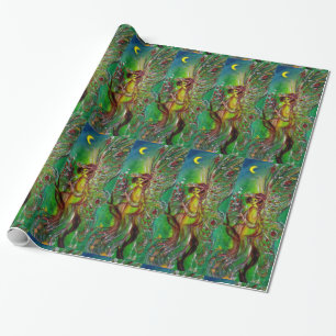 GROENE KERSTFEE ,GOUD SCHITTERT IN MAANLICHT CADEAUPAPIER