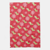 Groene kerstkousen en Snowflakes Red Theedoek (Verticaal)