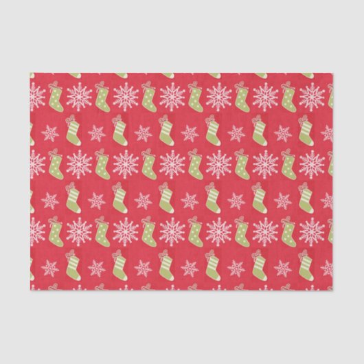 Groene kerstkousen en Snowflakes Red Tissuepapier (Voorkant)