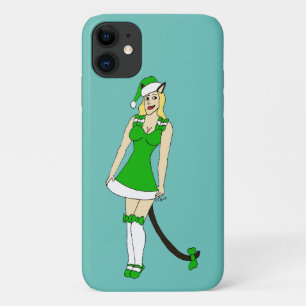 Groene Kerstmis catgirl iPhone 11 Hoesje