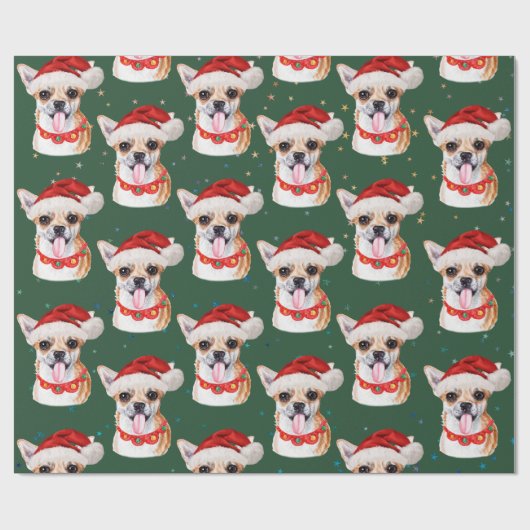 Groene Kerstmis Chihuahua Hondenvakantierassen Cadeaupapier (Vlak)