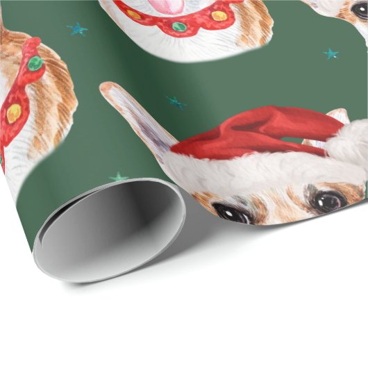 Groene Kerstmis Chihuahua Hondenvakantierassen Cadeaupapier (Rol Hoek)