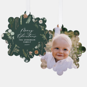 groene Kerstmis minimale botanische foto Ornament Kaart