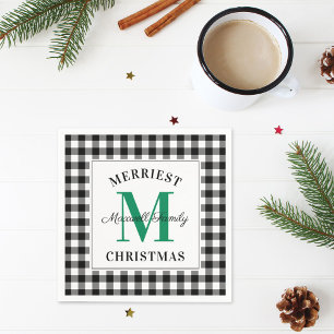Groene kerstmonogram Zwarte buffelplaat Servet