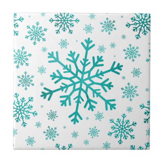  groene kerstsnowflakes op winterwit tegeltje (Voorkant)
