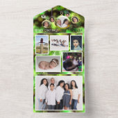 Groene kerstversiering voegt familiefoto's toe vak all in one uitnodiging (Binnen)