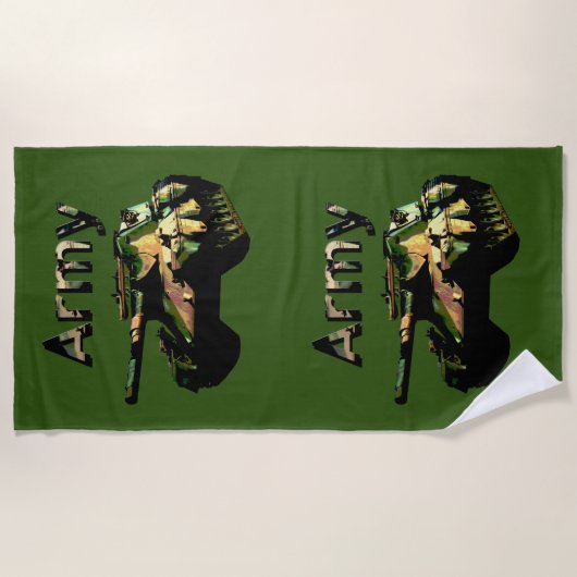 Groene Khaki Army Tank, Beach Towel Strandlaken (Voorkant)