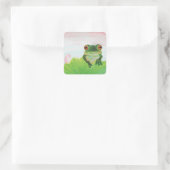 Groene Kikker achter de vierkante sticker van het (Tas)