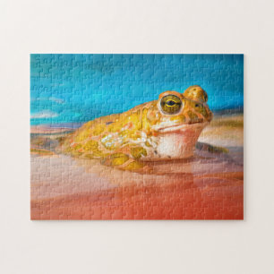 Groene kikker amfibie in water foto schilderij legpuzzel