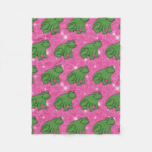 Groene kikker Amphibian Animals Roze Glitter Fanta Fleece Deken