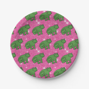 Groene kikker Amphibian Animals Roze Glitter Fanta Papieren Bordje