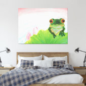 Groene kikker die zich in de vijver bevindt canvas afdruk (Insitu (Slaapkamer))