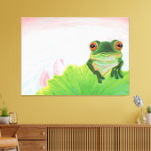 Groene kikker die zich in de vijver bevindt canvas afdruk (Insitu (Woonkamer))