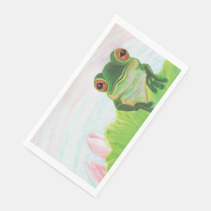 Groene kikker die zich in de vijver bevindt servet