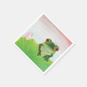 Groene kikker die zich in de vijver bevindt servet