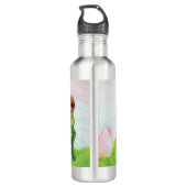 Groene kikker die zich in de vijver bevindt waterfles  (Achterkant)