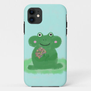 groene kikker met bloemen iPhone 11 hoesje