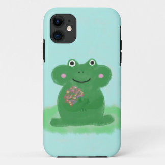 groene kikker met bloemen iPhone 11 hoesje