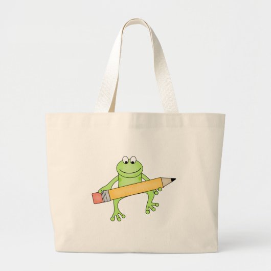 Groene kikker met potlood grote tote bag (Voorkant)