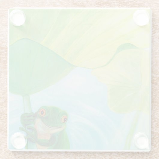 Groene kikker onder Lily Pad Glazen Onderzetter (Achterkant)