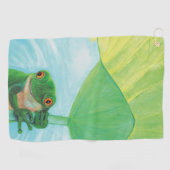 Groene kikker onder Lily Pad Golfhanddoek (Horizontaal)