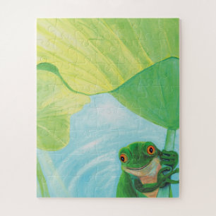 Groene kikker onder Lily Pad Legpuzzel