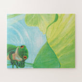 Groene kikker onder Lily Pad Legpuzzel (Horizontaal)