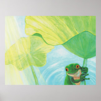 Groene kikker onder Lily Pad Poster