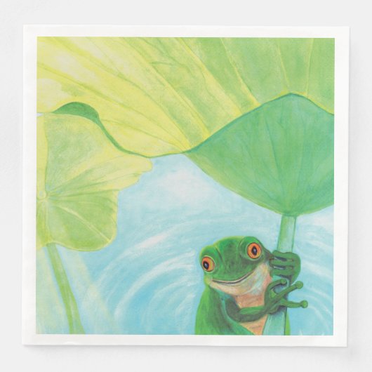Groene kikker onder Lily Pad Servet (Voorkant)