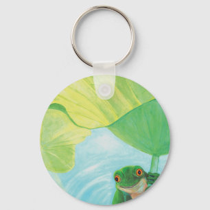 Groene kikker onder Lily Pad Sleutelhanger