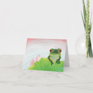 Groene kikker ontspant in de vijver Kerstkaart  Feestdagen Kaart