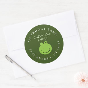 Groene kikker ronde retouradres sticker