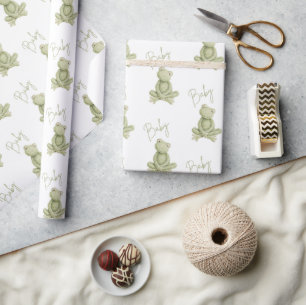 Groene kikker Schattige Whimsical Baby Shower Cadeaupapier