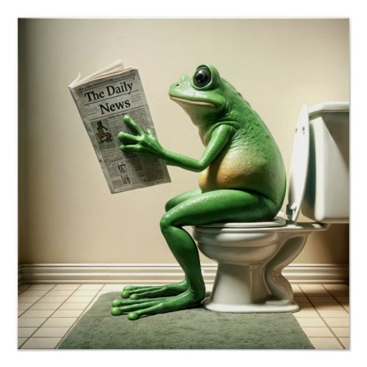 Groene kikker zittend op een toilet perfect poster (Voorkant)