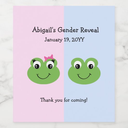 Groene Kikkers Geslacht onthullen Baby shower Wijn Etiket (Enkel label)