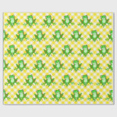 Groene kikkers op Gele Gingham Cadeaupapier (Vlak)