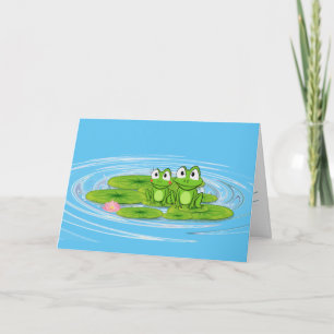 groene kikkers op lilpad - verjaardag kaart