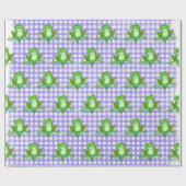 Groene kikkers op Paarse Gingham Cadeaupapier (Vlak)