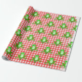 Groene kikkers op Red Gingham Cadeaupapier (Uitgerold)
