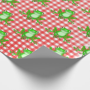 Groene kikkers op Red Gingham Cadeaupapier