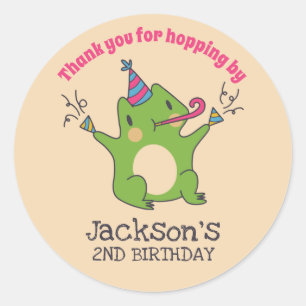 Groene kikkervis Cartoons Birthday Party Favor Ronde Sticker