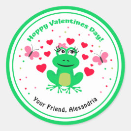 Groene Kinder Kikkervishoppy-Valentijnsdag Ronde Sticker