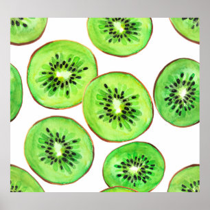 Groene Kiwi Fruit Waterverf Set Poster