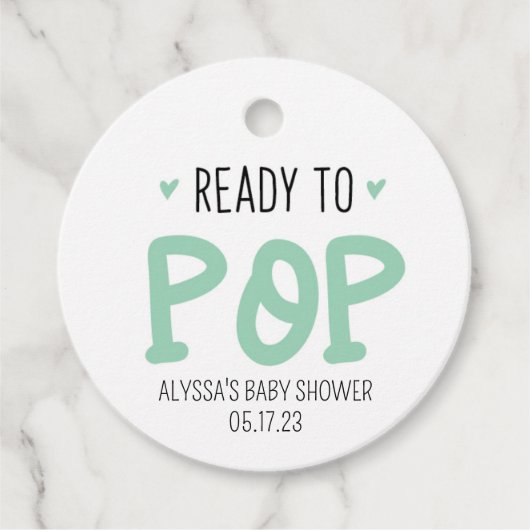 Groene Klaar aan Pop Labels van het Baby shower (Voorkant)