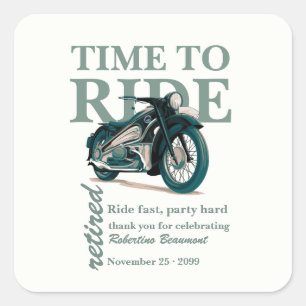 Groene Klassieke Motorfiets Rijd Snel Pensioenfees Vierkante Sticker