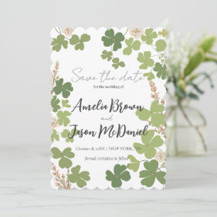 Groene Klaver Lente Wilde Bloemen Trouwen  Save Th The Date