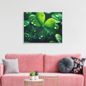 Groene klaverbladeren met waterdruppels - canvas afdruk (Insitu (Woonkamer))