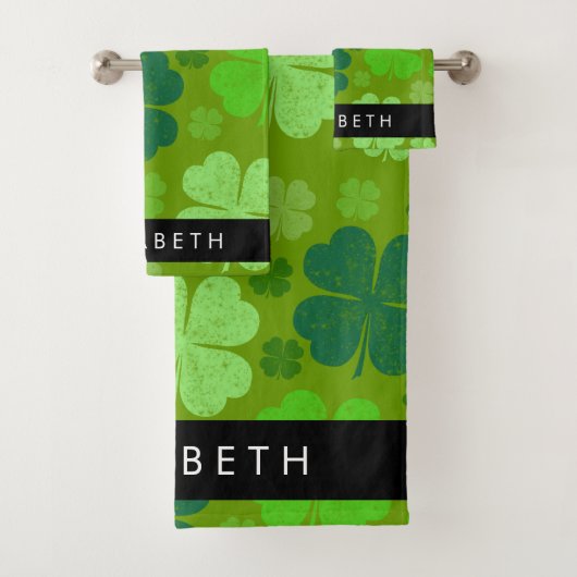 Groene Klavers, Lucky Clovers, Jouw naam Bad Handdoek (Insitu)